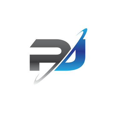 pj initial logo with double swoosh blue and grey