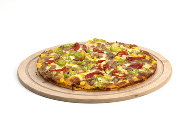 Mixed pizza on a white background