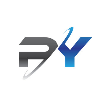 py initial logo with double swoosh blue and grey