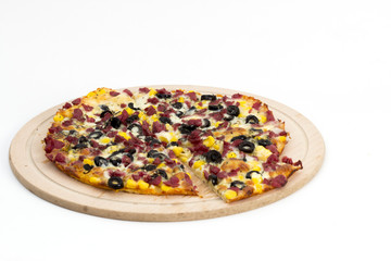 Mixed pizza on a white background