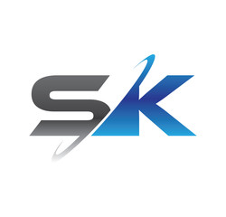 sk initial logo with double swoosh blue and grey