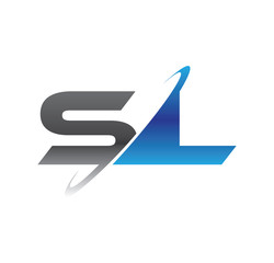 sl initial logo with double swoosh blue and grey