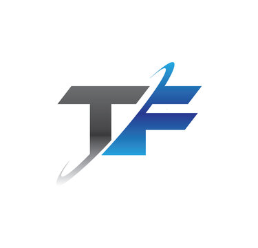 tf initial logo with double swoosh blue and grey
