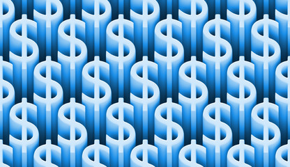 seamless 3d pattern of dollar signs in shades of blue and white