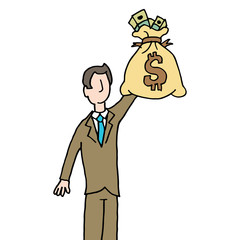 Businessman holding bag of money