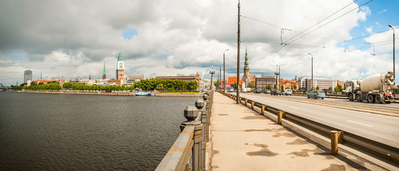 Cityscape of Riga with bridge over river