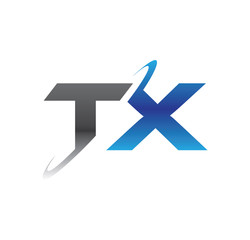 tx initial logo with double swoosh blue and grey