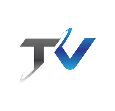 tv initial logo with double swoosh blue and grey