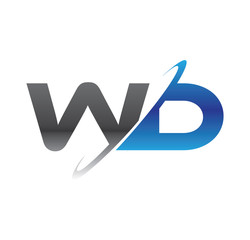 wd initial logo with double swoosh blue and grey
