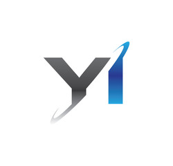 yi initial logo with double swoosh blue and grey