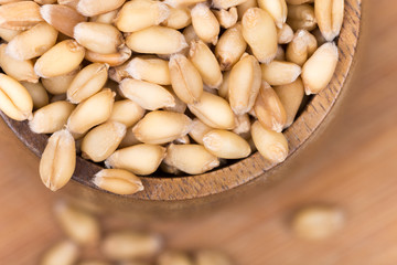 Closeup macro wheat grains background agriculture