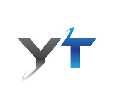 yt initial logo with double swoosh blue and grey