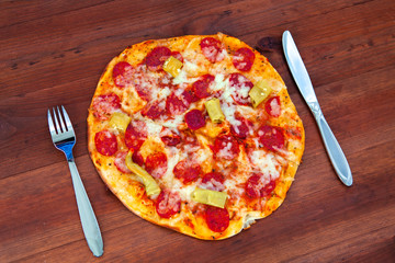 pizza on wood background