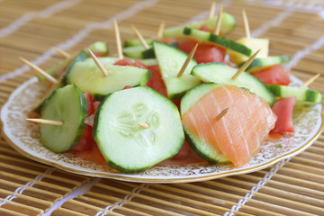 appetizer with salmon cucumbe
