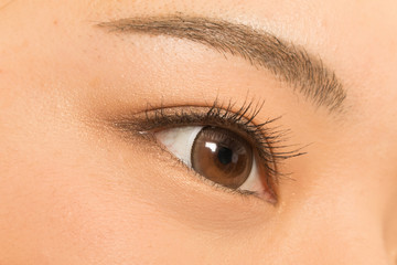 Fototapeta premium アジア人 つけまつげとブラウンカラーコンタクトレンズ Eyes of the Asian woman