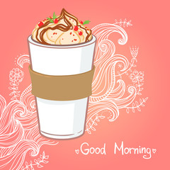 Hand drawn vector illustration - coffee drink with chocolate