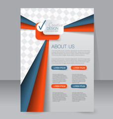 Brochure design. Flyer template. Editable A4 poster for business, education, presentation, website, magazine cover. Blue and orange color.