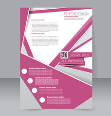 Brochure design. Flyer template. Editable A4 poster for business, education, presentation, website, magazine cover. Red color.