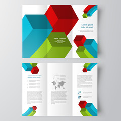 colored 3d squares brochure design template folder leaflet white