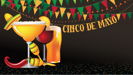 Cinco De Mayo widescreen bunting background. EPS 10 vector.