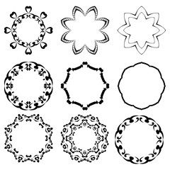 Set of four decorative round element in vintage style. Elements for design of cards, invitations, books, magazines and other printed materials.