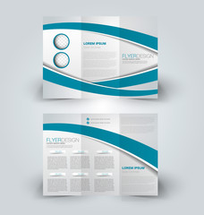 Brochure mock up design template for business, education, advertisement. Trifold booklet editable printable vector illustration. Blue color.