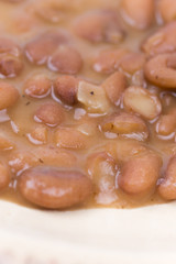 Closeup macro cooked beans on the plate