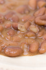 Closeup macro cooked beans on the plate