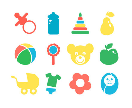 Set of baby objects colorful icon. 