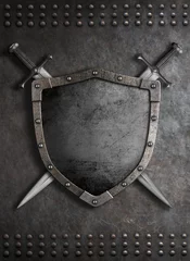 Fotobehang medieval shield with two crossed swords 3d illustration © Andrey Kuzmin