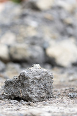 Concrete rocks shallow depth selective focus