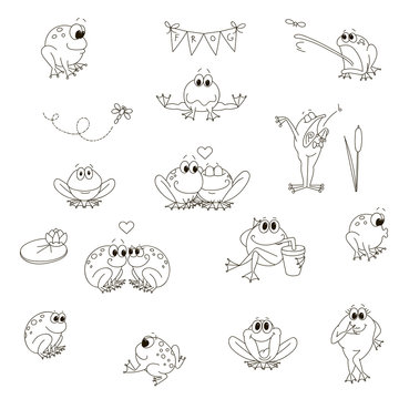 Emotional cute frogs Cartoon character - vector set