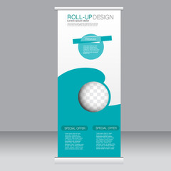 Roll up banner stand template. Abstract background for design,  business, education, advertisement.  Green color. Vector  illustration.