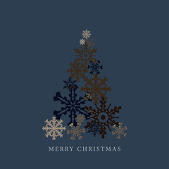 Stylized snowflakes Christmas tree silhouette. Happy new year 2016 greetings card.