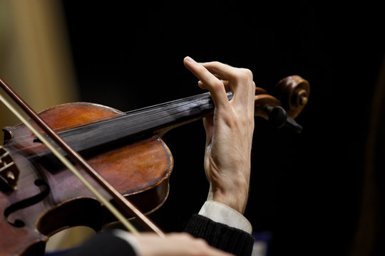 Hands musician playing the violin closeup