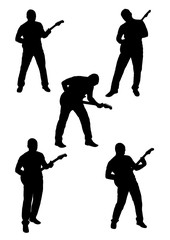 Silhouette of man with guitar on a white background