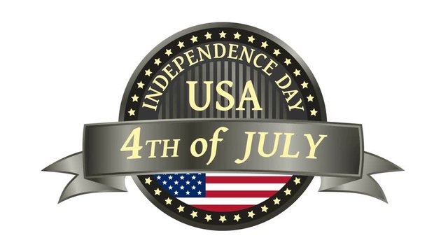 Happy Independence Day United States of America, 4th of July badge with animated ribbon. 4K resolution. 
