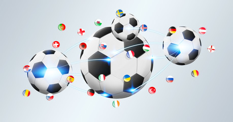 Football connected to each other with european flags