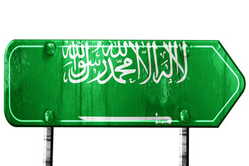 Obraz premium Saudi Arabia flag, 3D rendering, road sign on white background