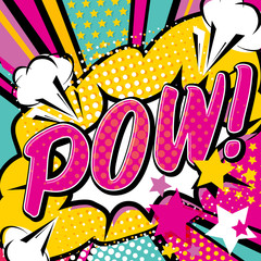 Pop art Pow! quote type. Bang, explosion decorative halftone poster template vector illustration.