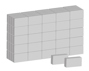 The brickwork of ordinary grey bricks on white background.  Vector illustration.  Horizontal location.