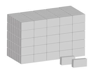 Stack of ordinary grey bricks on white background.  Vector illustration.  Horizontal location.