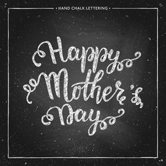 Fototapeta na wymiar Happy Mother's Day Card - hand drawn chalk lettering on chalkboard, Mother's Day typographical background, design for greeting card, poster, banner, printing, mailing, vector illustration