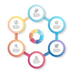 Infographic business template with 6 options, parts.