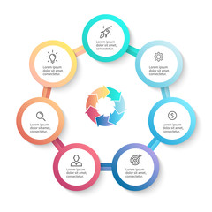 Infographic business template with 7 options, parts.