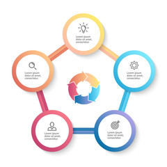 Infographic business template with 5 options, parts.