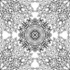 Coloring pages for adults and older children. painting, mandala flower. Islamic, Arabic, Indian. Black and white. Vintage pattern handmade decorative ornament. Royal vector design element