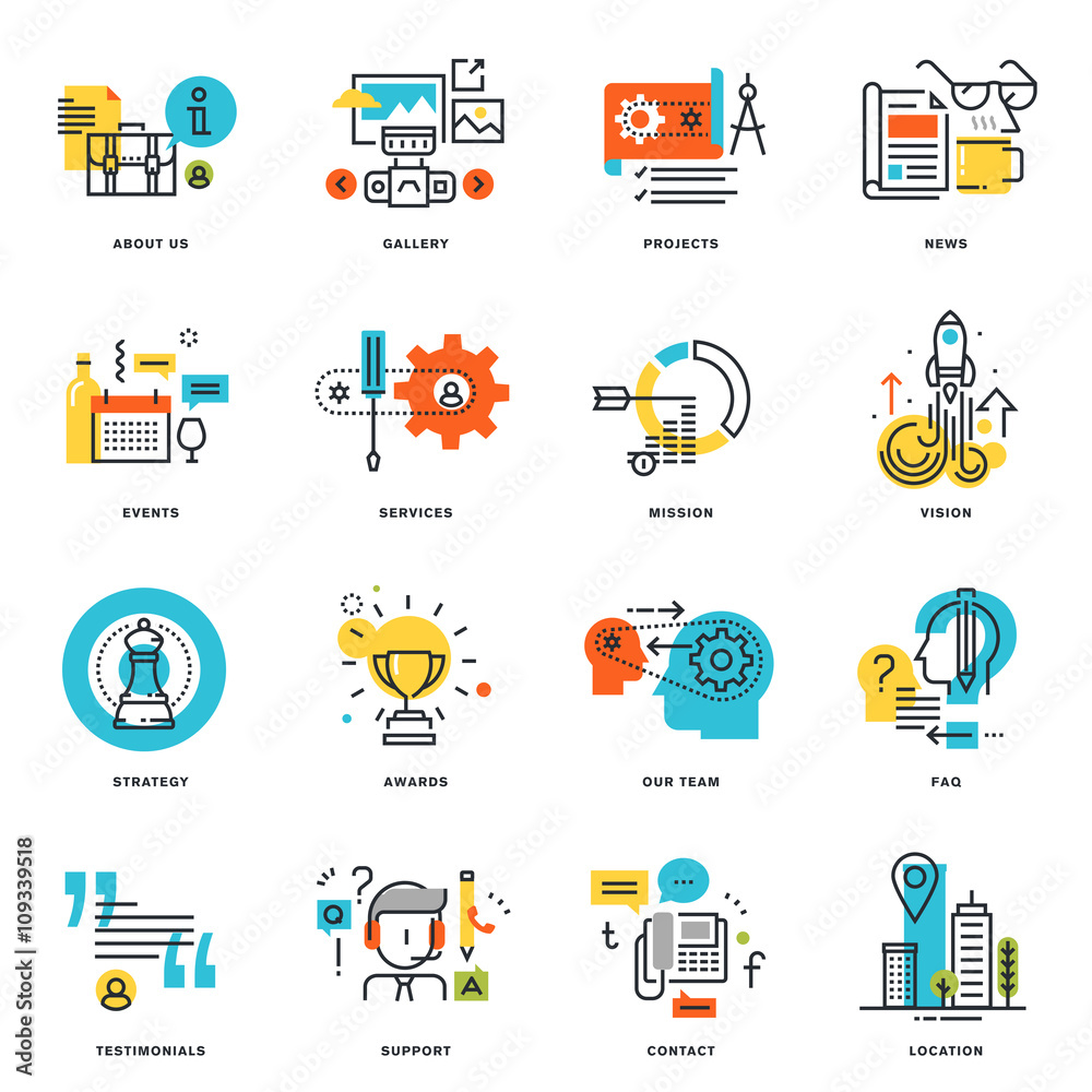 Wall mural set of flat line design business icons. vector illustration concepts for graphic and web design and 