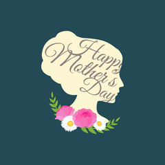 Vector illustraion greeting cart Happy Mothers Day lettering woman