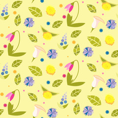 Seamless pattern with different flowers. Vector image
